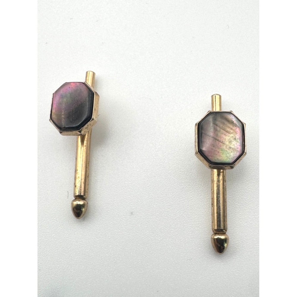 Vintage Art Deco Cufflinks Gold Tone Octagon Black Mother of Pearl Swank